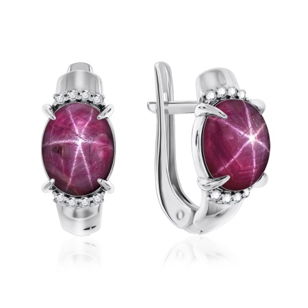 Купить оптом серьги из серебра с рубинами звездчатыми и фианитами 2340940371л-3 от Krasnoe