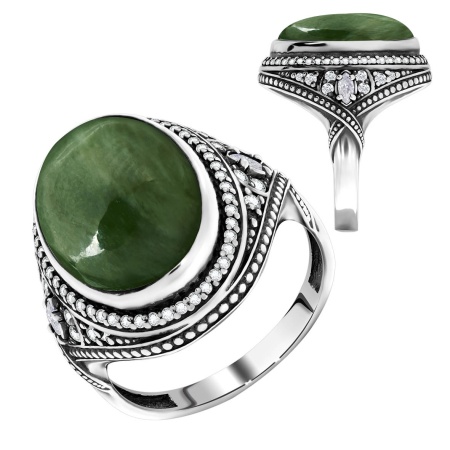 Купить оптом кольцо из серебра с нефритом и фианитами 1340350960л от Krasnoe