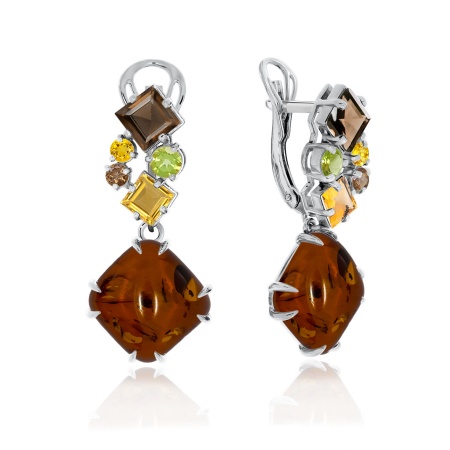 Купить оптом серьги из серебра с янтарём, хризолитами, топазами и цитринами 2340481152 от Krasnoe