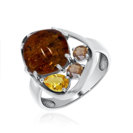 Купить оптом кольцо из серебра с янтарём и фианитами 1340861169-42 от Krasnoe