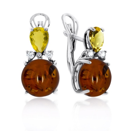 Купить оптом серьги из серебра с янтарём и фианитами 2340860935-50 от Krasnoe