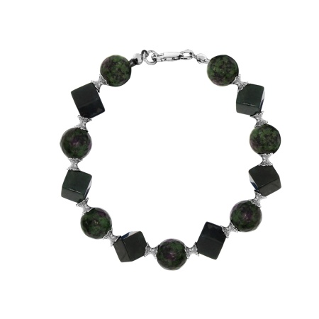 Купить оптом браслет из серебра с цоизитами и агатами 4340596127-18 от Krasnoe