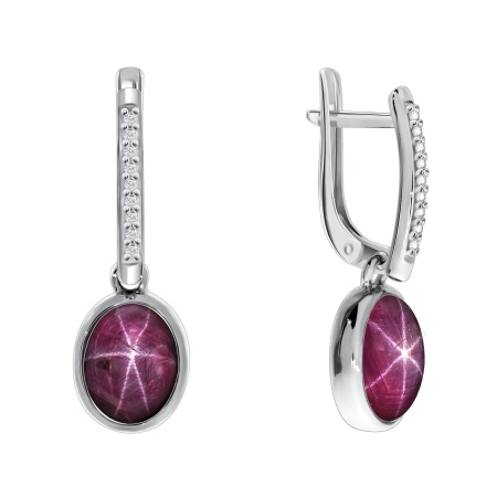 Купить оптом серьги из серебра с рубинами звездчатыми и фианитами 2340940368л-3 от Krasnoe