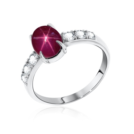 Купить оптом кольцо из серебра с звездчатым рубином и фианитами 1340940364-3 от Krasnoe