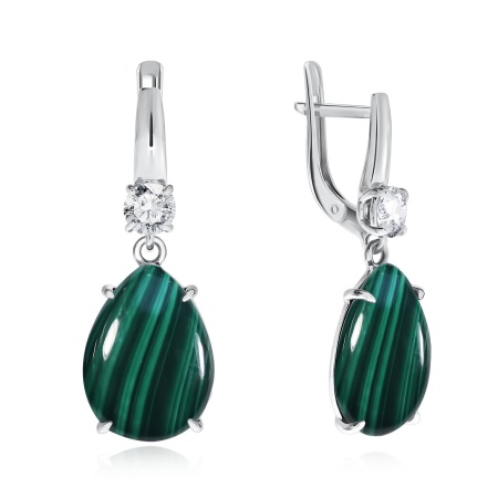 Купить оптом серьги из серебра с фианитами и малахитами 2340380502 от Krasnoe