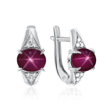 Купить оптом серьги из серебра с рубинами звездчатыми и фианитами 2340940372л-3 от Krasnoe