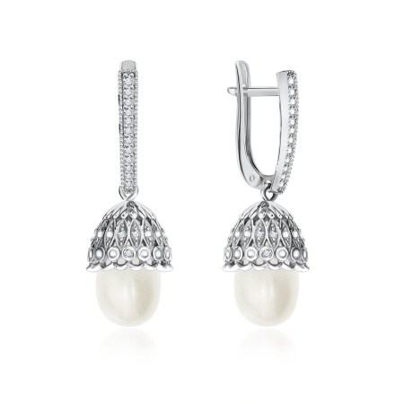 Купить оптом серьги из серебра с жемчугами и фианитами 2340240532л от Krasnoe