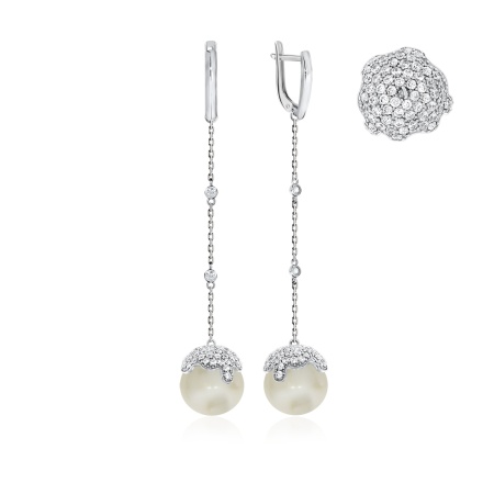 Купить оптом серьги из серебра с жемчугами и фианитами 2340240840л-1 от Krasnoe