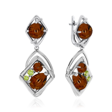 Купить оптом серьги из серебра с фианитами и янтарём 2340860951-68 от Krasnoe