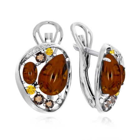 Купить оптом серьги из серебра с янтарём и фианитами 2340861172-42 от Krasnoe
