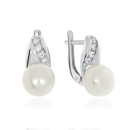 Купить оптом серьги из серебра с жемчугами и фианитами 2340050890-1 от Krasnoe