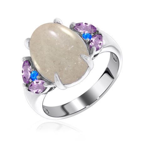 Купить оптом кольцо из серебра с лунным камнем и фианитами 1340930886 от Krasnoe