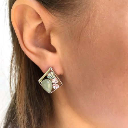 Купить оптом серьги из серебра с авантюринами и фианитами 2340361178-1-60 от Krasnoe