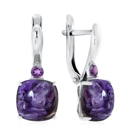 Купить оптом серьги из серебра с фианитами и чароитами 2340460380-93 от Krasnoe