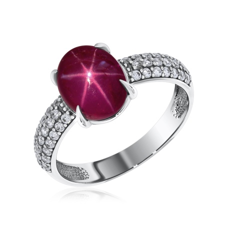 Купить оптом кольцо из серебра с рубином звездчатым и фианитами 1340940373л-3 от Krasnoe