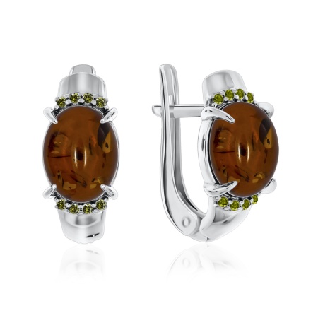 Купить оптом серьги из серебра с янтарём и фианитами 2340860371-57-1 от Krasnoe