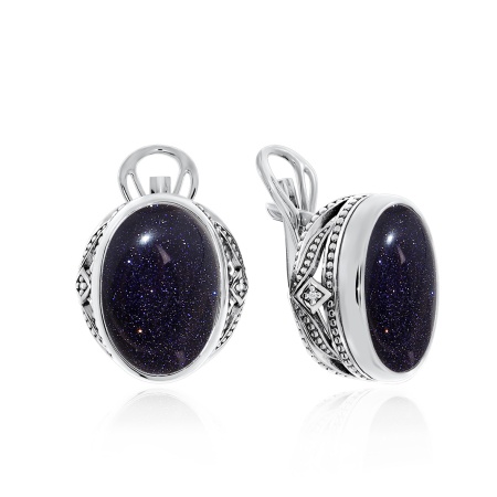 Купить оптом серьги из серебра с синтетическими авантюринами и фианитами 2310360967-80-1 от Krasnoe