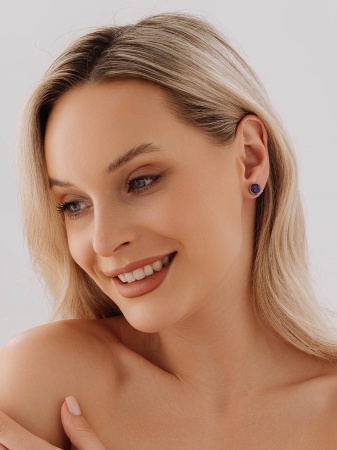 Купить оптом пусеты из серебра с аметистами П340062780 от Krasnoe