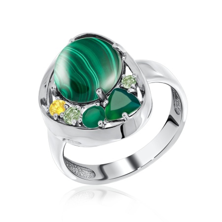 Купить оптом кольцо из серебра с ситаллом, малахитом, нанокристаллом и фианитами 1340381170 от Krasnoe