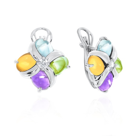 Купить оптом серьги из серебра с цитринами, фианитами, аметистами, топазами и хризолитами 2340872908 от Krasnoe