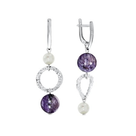 Купить оптом серьги из серебра с жемчугами и чароитами 2340871230-64 от Krasnoe