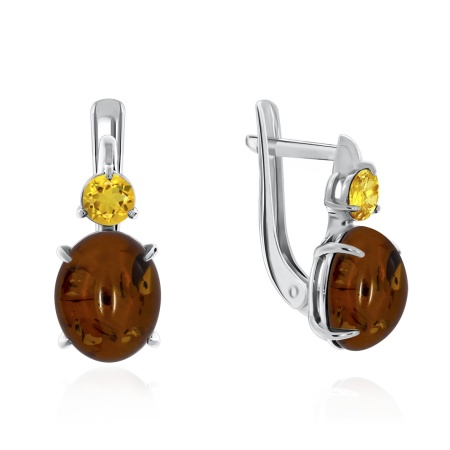Купить оптом серьги из серебра с цитринами и янтарём 2340480367 от Krasnoe