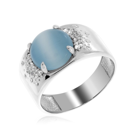 Купить оптом кольцо из серебра с кошачий глазом и фианитами 1340262375л-70 от Krasnoe