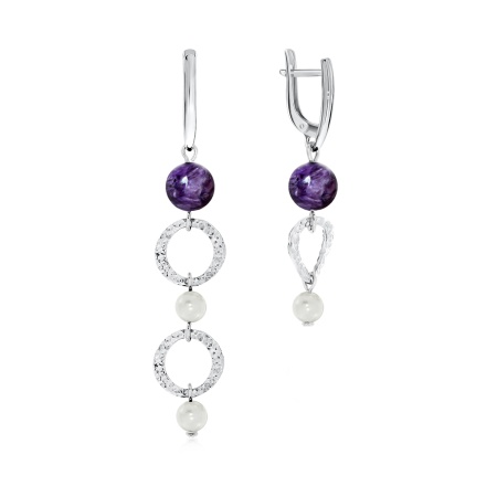 Купить оптом серьги из серебра с чароитами и жемчугами 2340871267-64 от Krasnoe