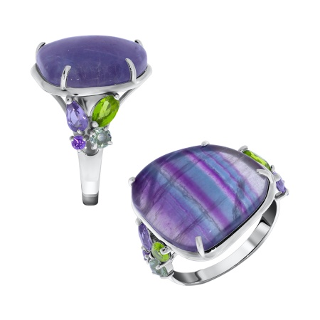 Купить оптом кольцо из серебра с флюоритом, фианитами, стеклоами и кристалл ювелирныйами 1340574283 от Krasnoe