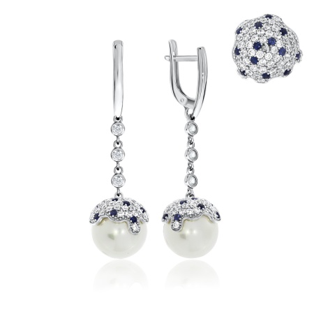 Купить оптом серьги из серебра с жемчугами, ситаллами и фианитами 2340240814л от Krasnoe