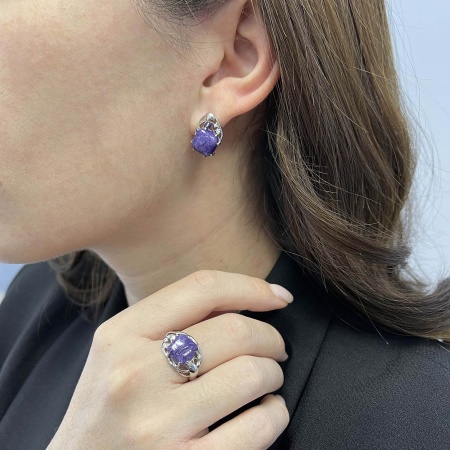 Купить оптом серьги из серебра с чароитами и фианитами 2340460984 от Krasnoe