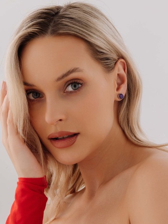 Купить оптом пусеты из серебра с аметистами П340062780 от Krasnoe