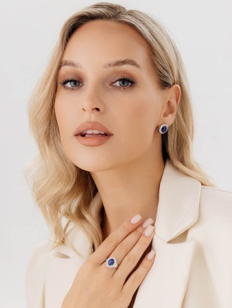 Купить оптом серьги из серебра с сапфир звездчатыйами и фианитами 2340940145л-8 от Krasnoe