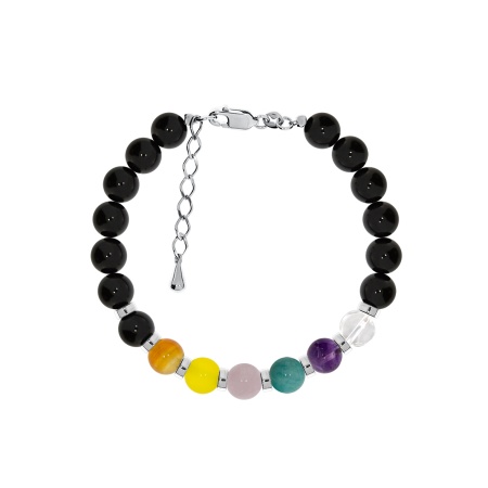 Купить оптом браслет из серебра с кварцем, аметистом, хрусталём, амазонитами и агатами 4340876440-17-1 от Krasnoe