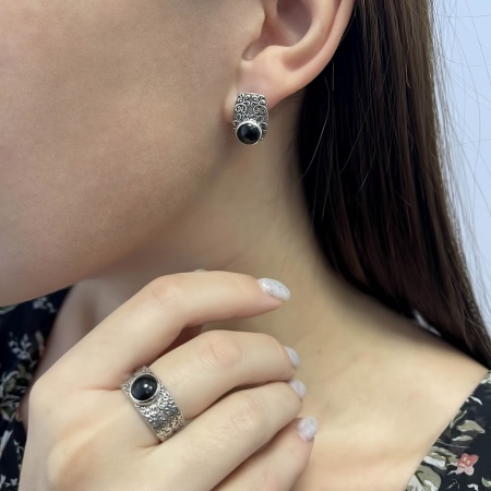 Купить оптом серьги из серебра с обсидианами 2310321366-20 от Krasnoe