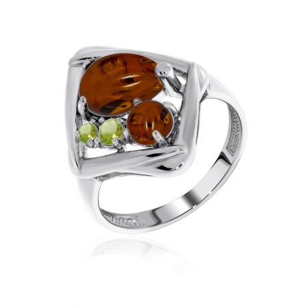 Купить оптом кольцо из серебра с фианитами и янтарём 1340860951-68 от Krasnoe