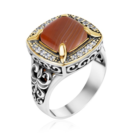 Купить оптом кольцо из серебра с сердоликом и фианитами 1317681933 от Krasnoe