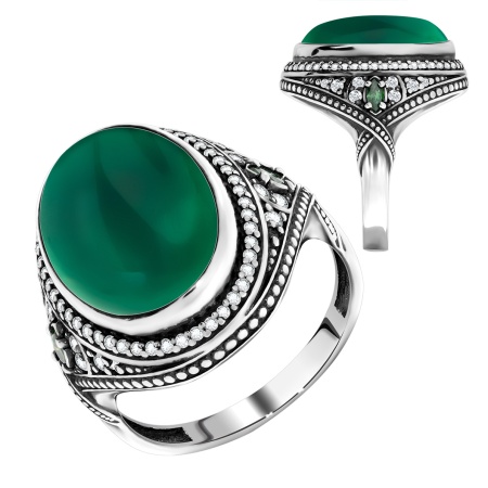 Купить оптом кольцо из серебра с агатом и фианитами 1310390960л-60 от Krasnoe