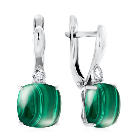 Купить оптом серьги из серебра с фианитами и малахитами 2340380380 от Krasnoe