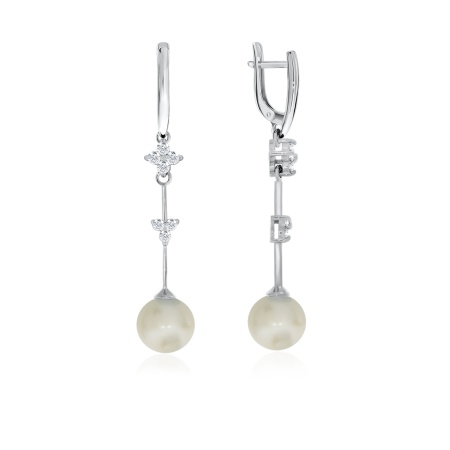 Купить оптом серьги из серебра с жемчугами и фианитами 2340240737 от Krasnoe
