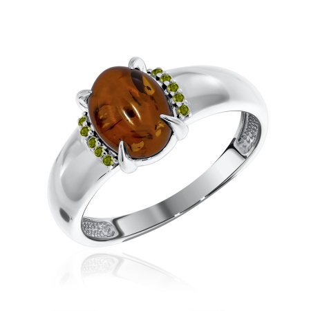 Купить оптом кольцо из серебра с янтарём и фианитами 1340860371-57-1 от Krasnoe