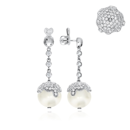 Купить оптом пусеты из серебра с жемчугами и фианитами 2340241227л от Krasnoe