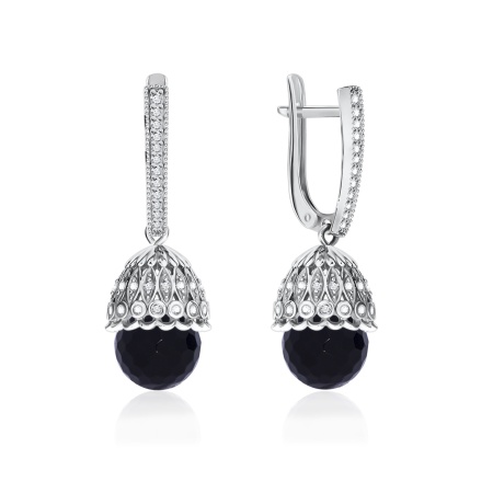 Купить оптом серьги из серебра с ониксами и фианитами 2340430531л-1 от Krasnoe