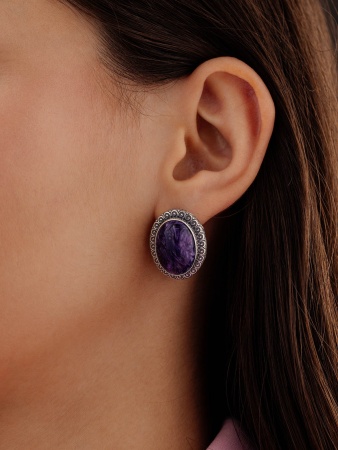 Купить оптом серьги из серебра с чароитами 2310460956 от Krasnoe