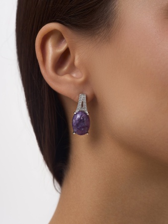 Купить оптом серьги из серебра с чароитами и фианитами 2340463537л от Krasnoe