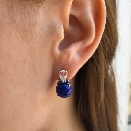 Купить оптом серьги из серебра с лазуритами и фианитами 2340470935 от Krasnoe