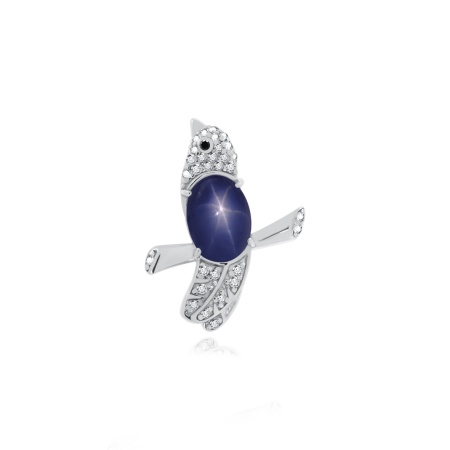 Купить оптом брошь из серебра с ситаллом, сапфир звездчатыйом и фианитами 6340941699-8 от Krasnoe