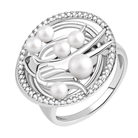 Купить оптом кольцо из серебра с жемчугами и фианитами 1340834600л от Krasnoe