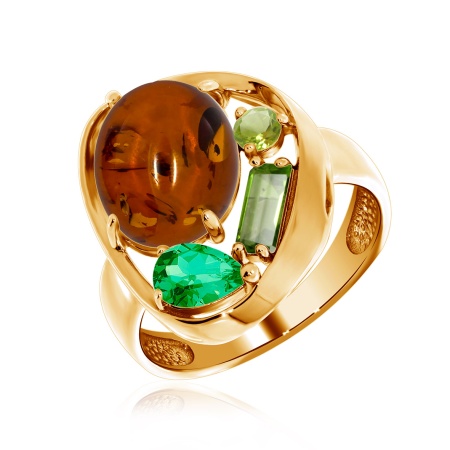 Купить оптом кольцо из серебра с фианитом, янтарём и ситаллами 1320861168-60 от Krasnoe