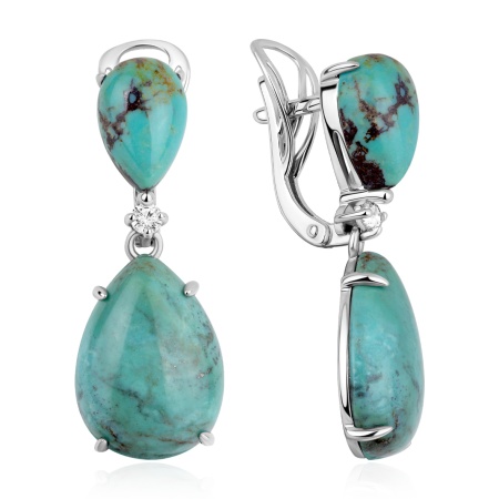 Купить оптом серьги из серебра с фианитами и бирюзой 2340311431 от Krasnoe